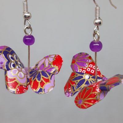 Tend'idées Bijoux origami boucle d'oreille papillon violet rouge